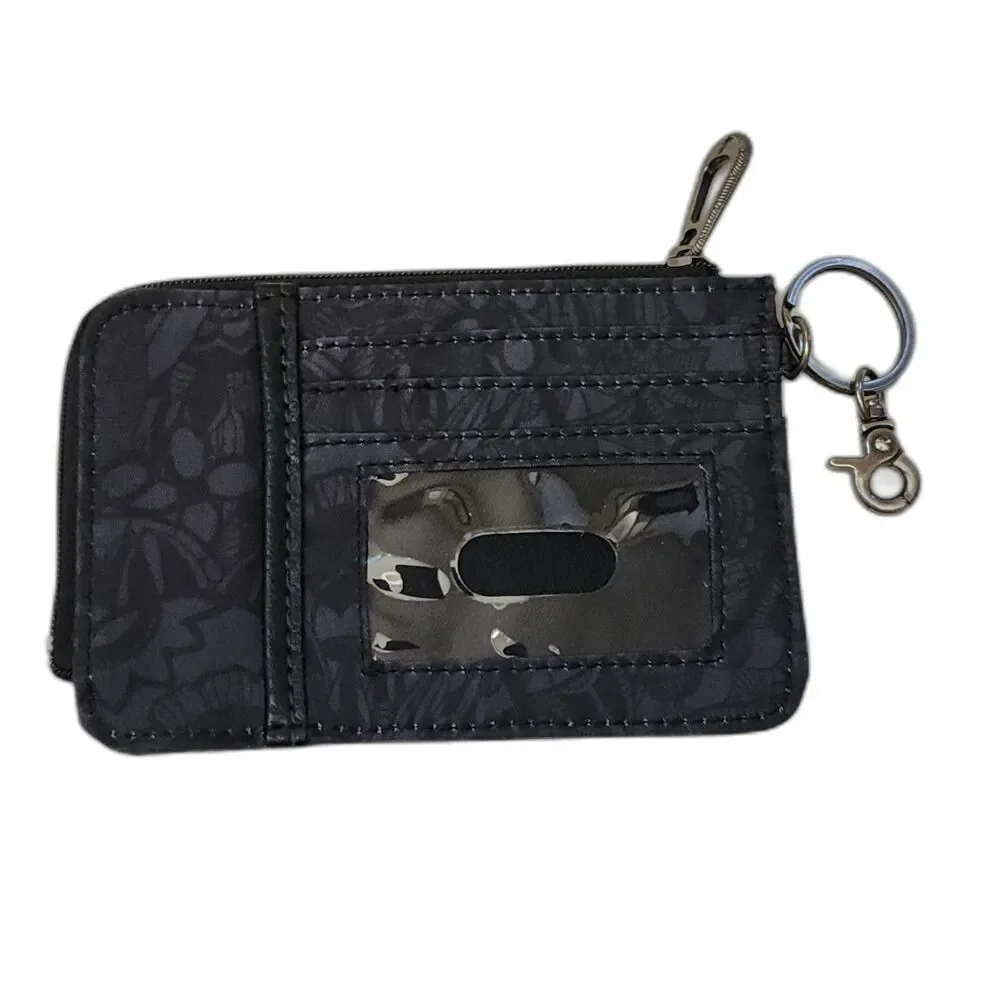 Sakroots Coin Purse Keychain ID Card Holder Black Grey Floral Art